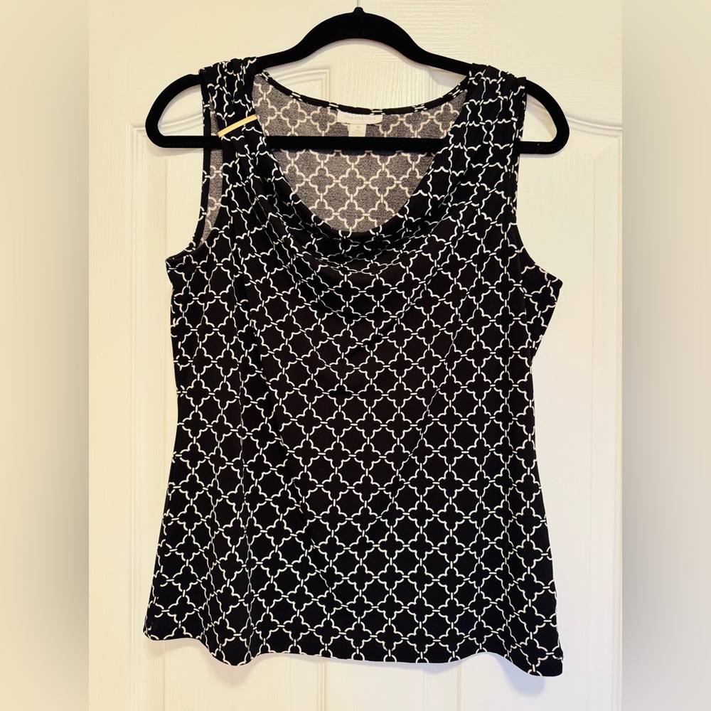 Charter Club Black and White Geometric Sleeveless Blouse.